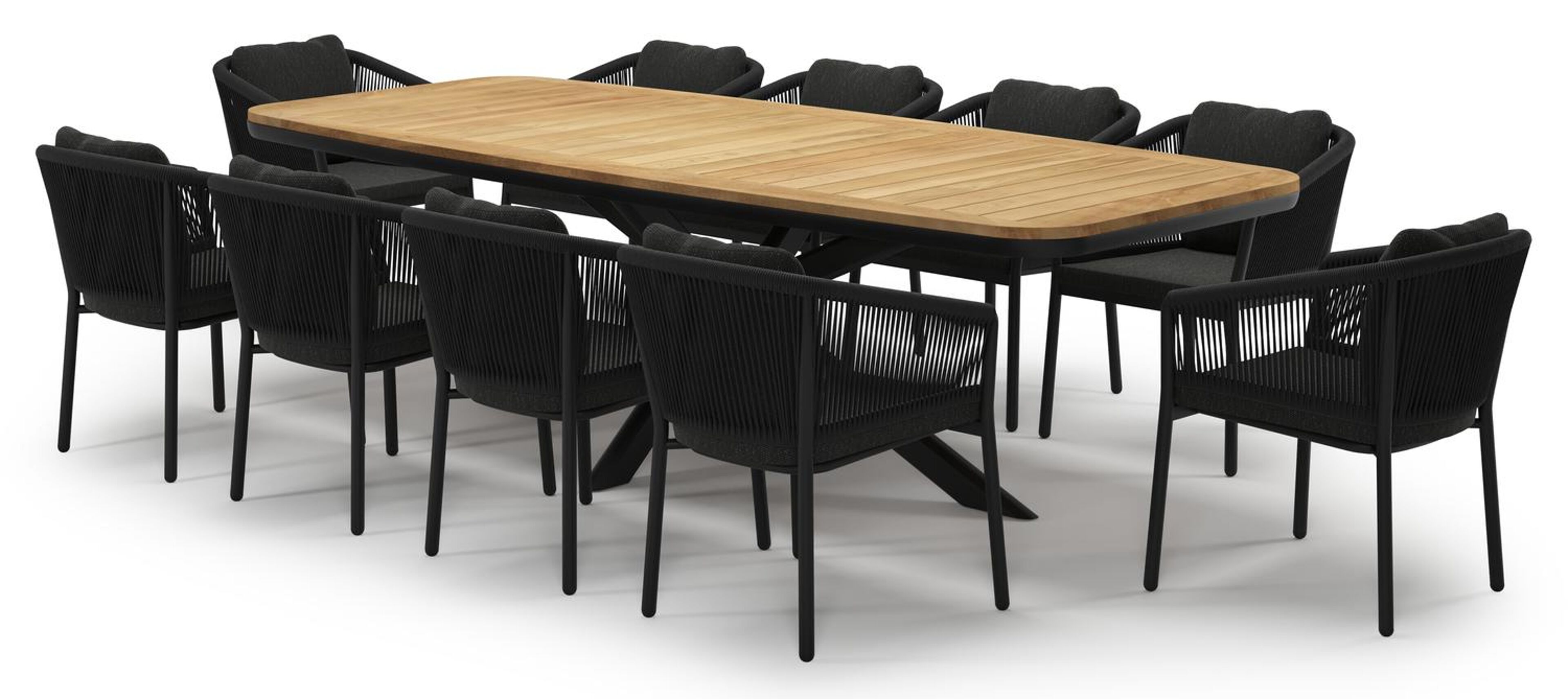 Ensemble de jardin Pamplona en aluminium noir et sintered stone natural finish avec 10 chaises de jardin Gerona