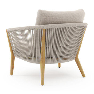 Orso loungestoel in teak en beige verticaal geweven ronde rope met Slow Farafra all weather sunbrella® luxe kussen