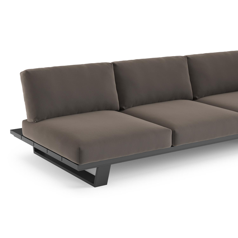 Pagino loungebank in zwart aluminium met natte nature grey all weather sunbrella® luxe kussen
