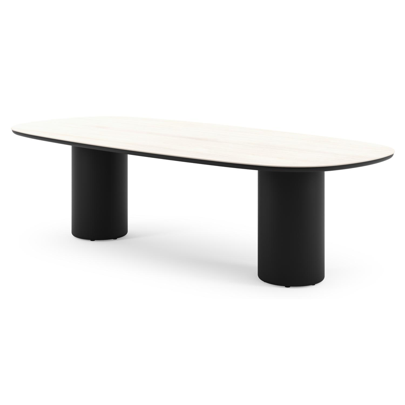 Table de jardin Amico bombo en aluminium noir et céramique pleine Travertino Bianco - Lg. 270 x Lrg. 125 x Haut. 74 cm