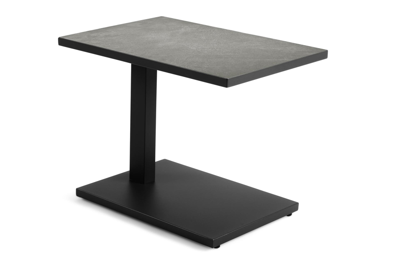 Table d'appoint Talana en aluminium noir et céramique pleine gris - Lg 60 x larg. 40 x H 47/67,50