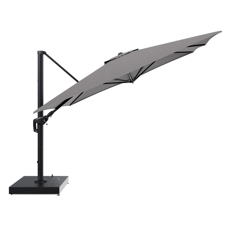 Minore zweefparasol met tiltfunctie in zwart aluminium en Chartres Drizzle All Weather Sunbrella® Luxe parasoldoek - L1 350 x L2: 350 cm met parasolvoet Minore 260 kg met wielen