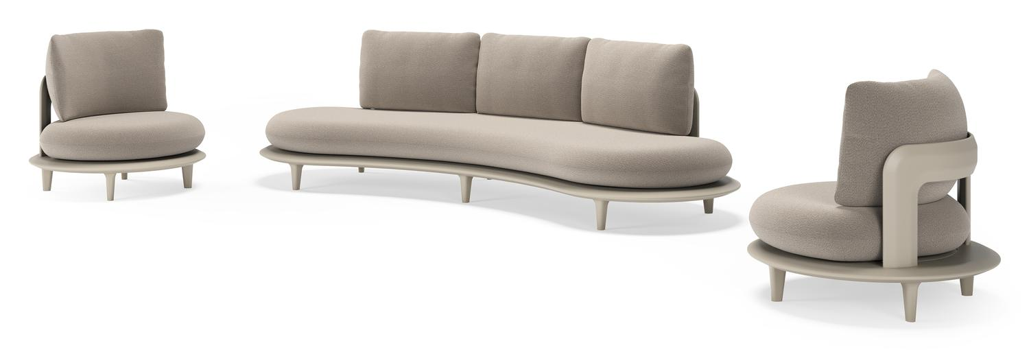 Bomero loungeset in beige aluminium met savane coconut all weather sunbrella® luxe kussen