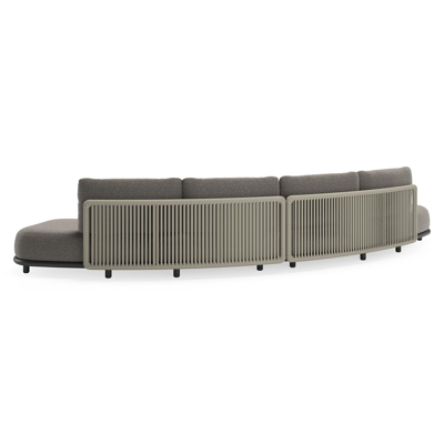 Canapé de jardin Lomano en aluminium noir et corde luxe plate tissée verticalement beige et coussins en all weather sunbrella® luxe Chartres Drizzle