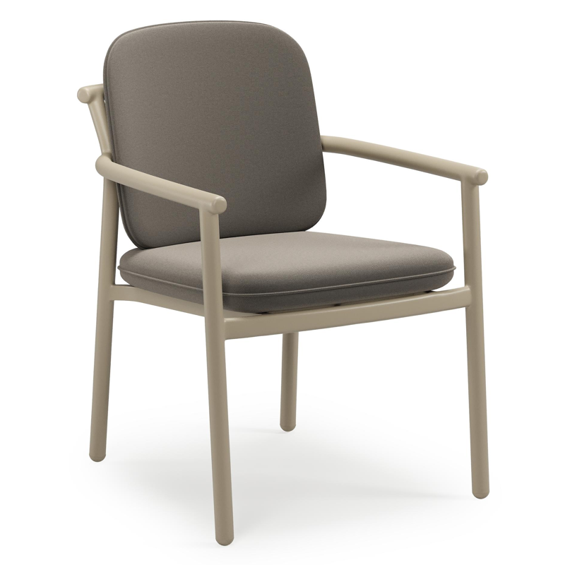 Bono stapelbare tuinstoel in beige aluminium met stoelkussen in All Weather Sunbrella® Luxe Natte Carbon Beige