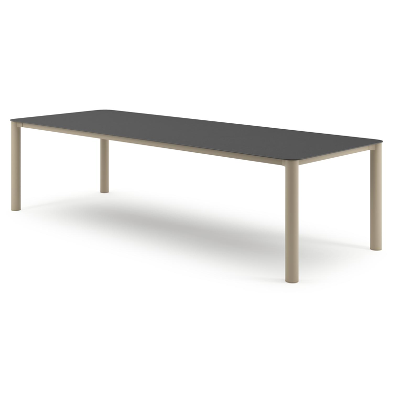 Table de jardin Orso rectangulaire arrondi en aluminium beige et céramique pleine Nero Black - Lg. 290 x Lrg. 110 x Haut. 74.5 cm