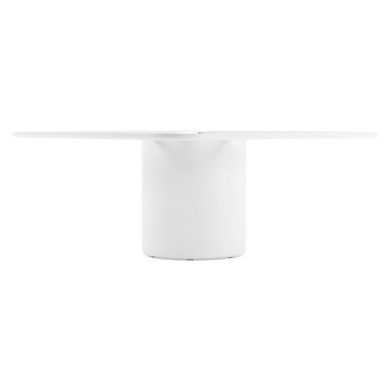 Amico low dining tuintafel afgerond vierkant in wit aluminium en volkeramiek Aspen Grey - L 148 x B 148 x H 61 cm