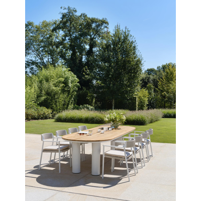 Fiordo tuinstoel in wit aluminium en beige vierkant geweven ronde rope 