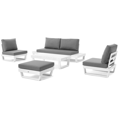 Modica lounge poef in wit aluminium met grijs textilene kussen