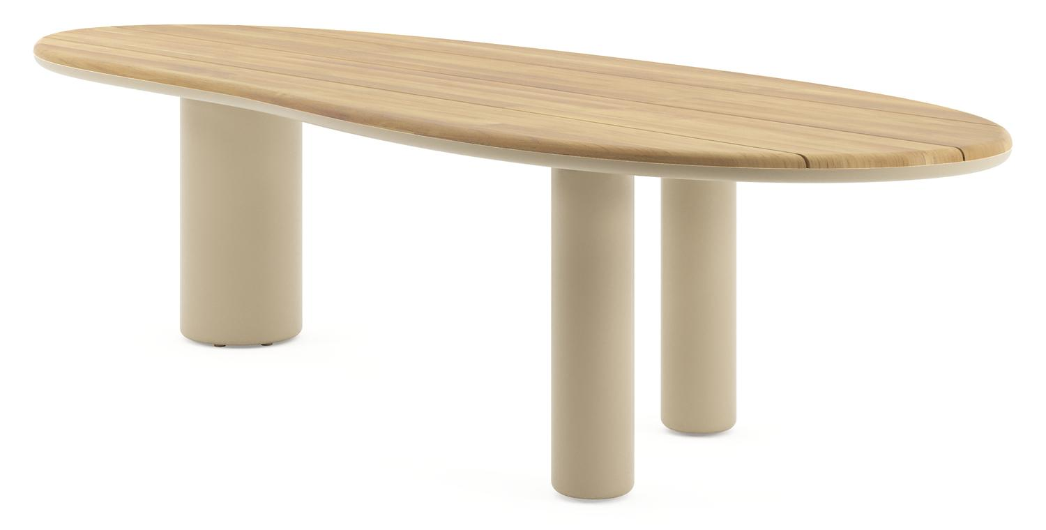 Amico tuintafel organisch in beige aluminium en teak - L 320 x B 120 x H 73.5 cm