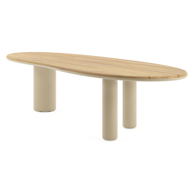 Amico tuintafel organisch in beige aluminium en teak - L 320 x B 120 x H 73.5 cm