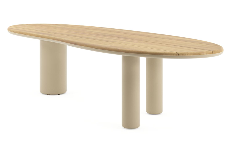 Amico tuintafel organisch in beige aluminium en teak - L 320 x B 120 x H 73.5 cm