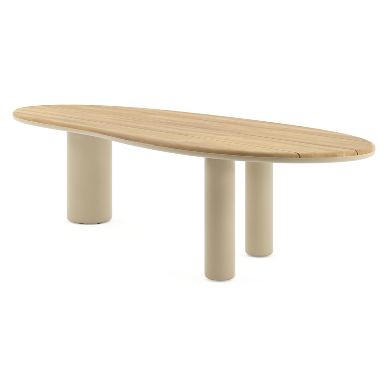 Amico tuintafel organisch in beige aluminium en teak - L 320 x B 120 x H 73.5 cm