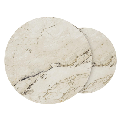 Ensemble de 2 tables d'appoint Fano ronde en aluminium beige et céramique pleine Colorado Dunes - Diam. 85 x Haut. 35 cm