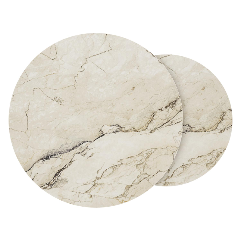 Ensemble de 2 tables d'appoint Fano ronde en aluminium beige et céramique pleine Colorado Dunes - Diam. 85 x Haut. 35 cm