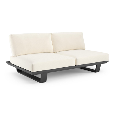 Pagino loungebank in zwart aluminium met natte white all weather sunbrella® luxe kussen