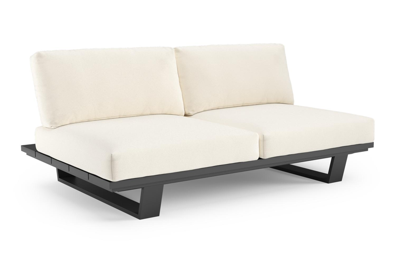 Pagino loungebank in zwart aluminium met natte white all weather sunbrella® luxe kussen