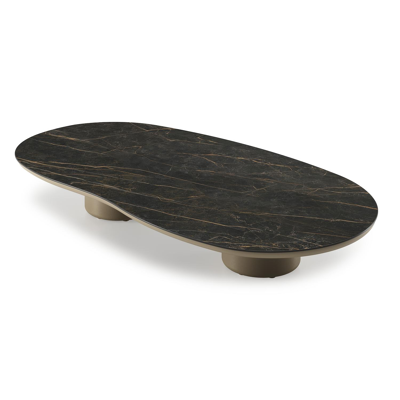 Amico loungetafel organisch in beige aluminium en volkeramiek Black Obsession - L 170 x B 91 x H 25 cm