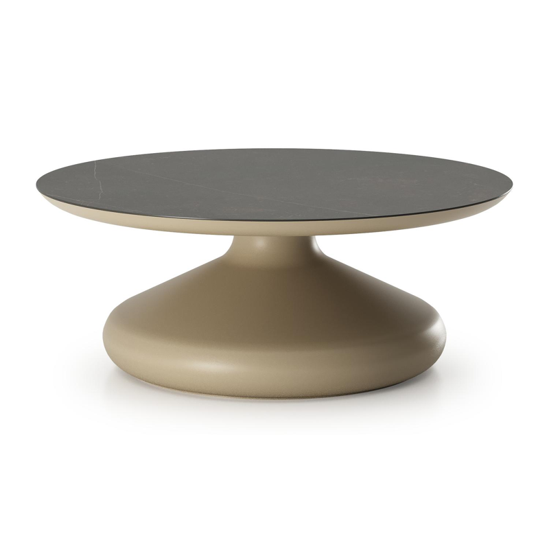 Bomero loungetafel rond in beige aluminium en volkeramiek Calatorao - Dia. 84 x H 32.2 cm