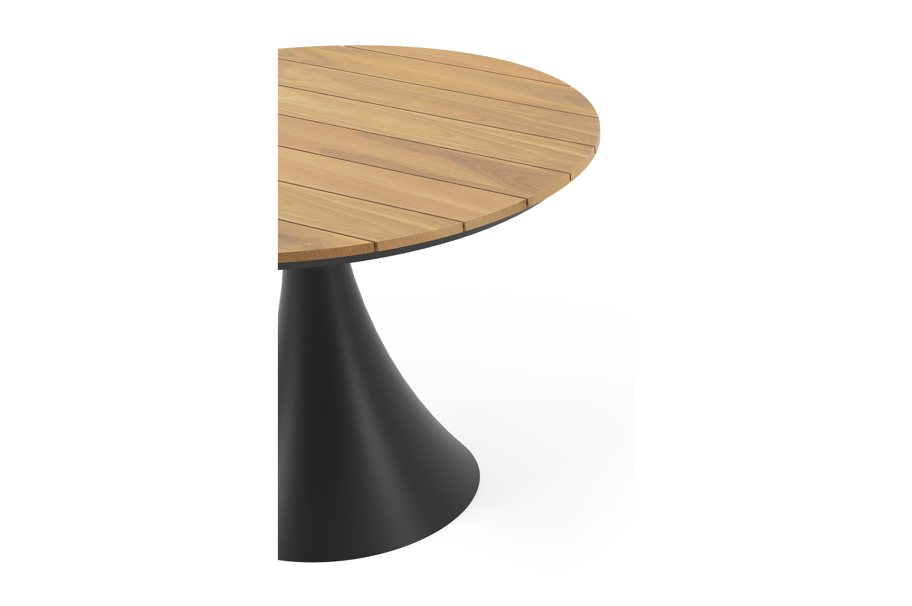 Fano tuintafel in zwart aluminium en teak - Dia. 110 x H 75 cm