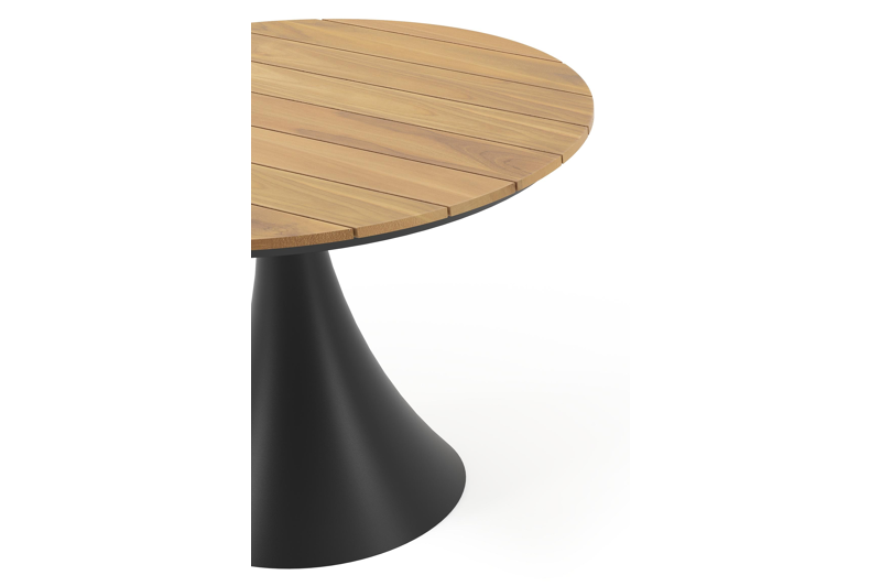 Fano tuintafel in zwart aluminium en teak - Dia. 110 x H 75 cm