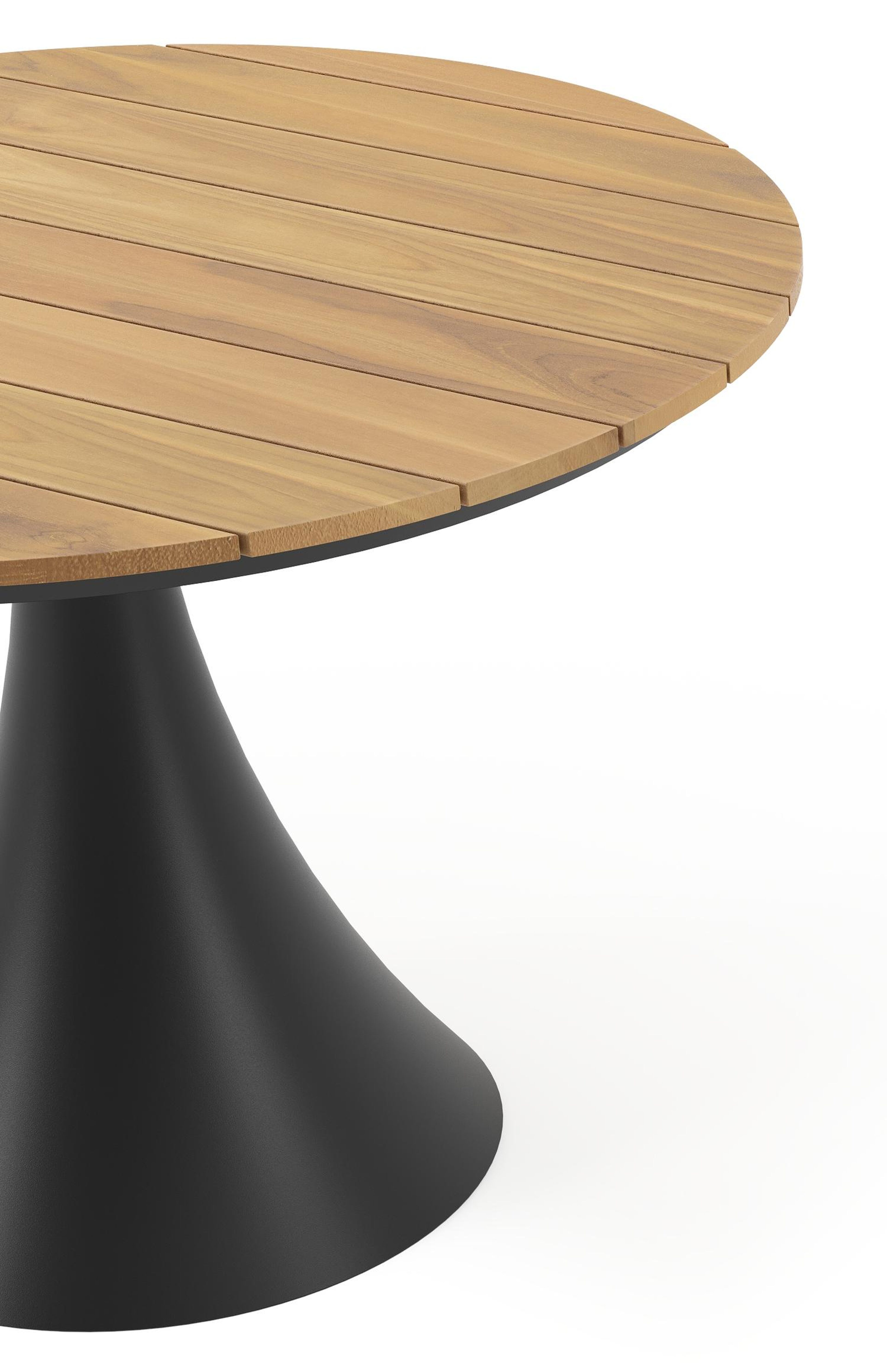 Fano tuintafel in zwart aluminium en teak - Dia. 110 x H 75 cm