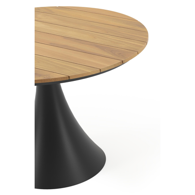 Fano tuintafel in zwart aluminium en teak - Dia. 110 x H 75 cm