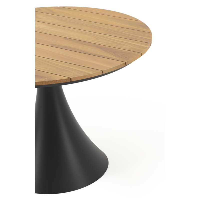 Fano tuintafel in zwart aluminium en teak - Dia. 110 x H 75 cm
