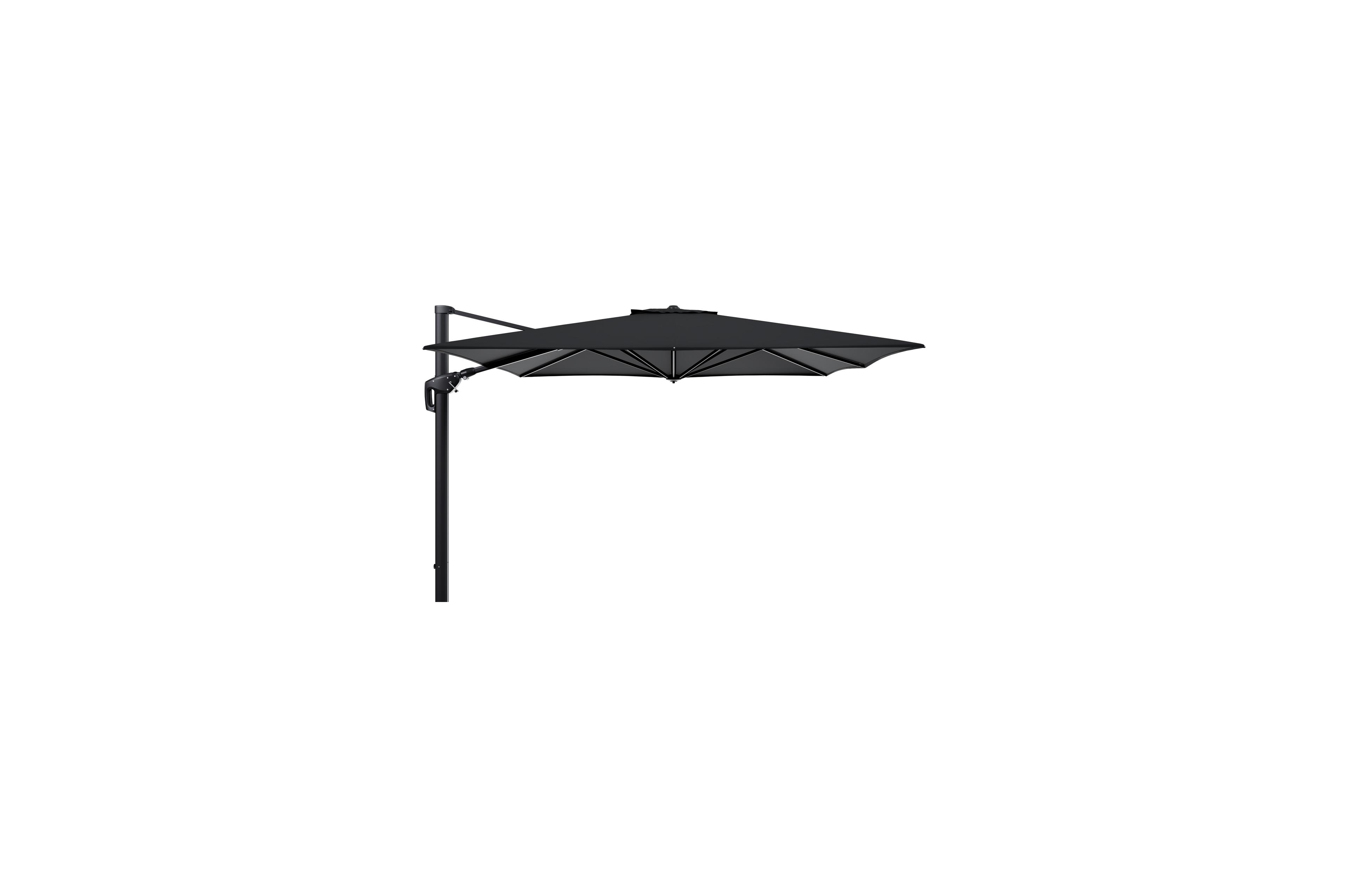 Minore zweefparasol met tiltfunctie in zwart aluminium met zwart sunbrella® premium parasoldoek - L1 350 x L2 350 cm (zonder voet)