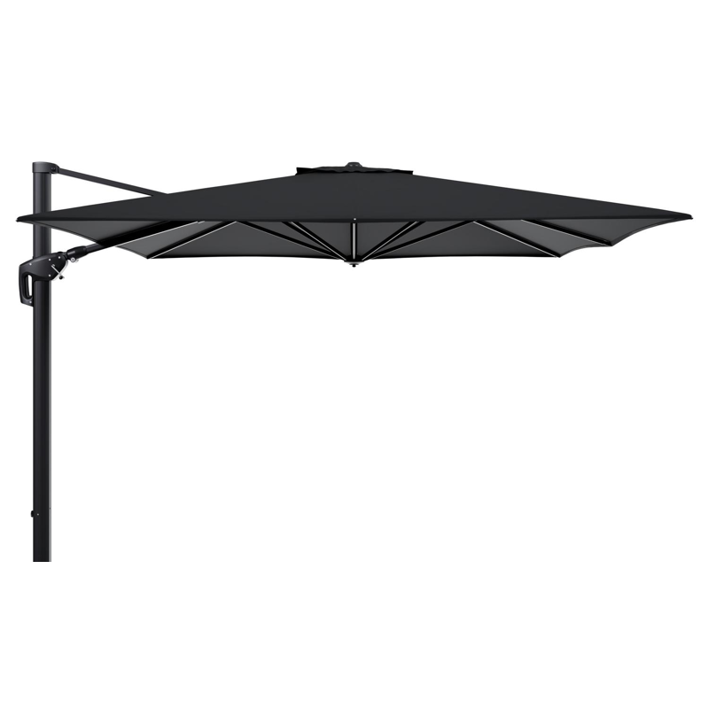 Parasol pendant Minore avec fonction tilt en aluminium noir avec toile de parasol en all weather sunbrella® premium noir - Larg1 350 x Larg2 350 cm (sans pied de parasol)