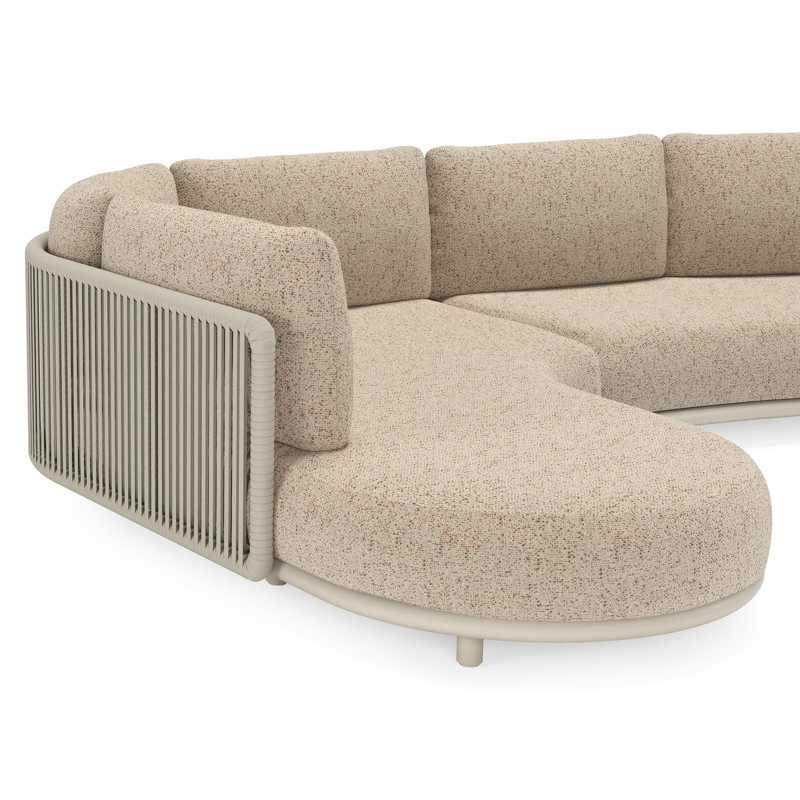 Lomano loungehoek in beige aluminium en beige verticaal geweven luxe vlakke rope met Bora Jungle all weather cosytica