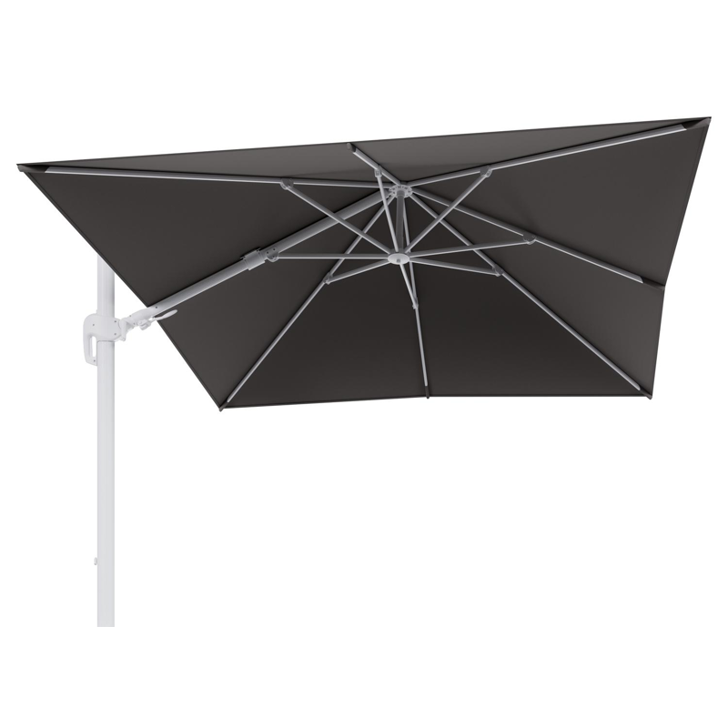 Rufina zweefparasol tiltfunctie in wit aluminium en parasoldoek in All Weather Sunbrella® Luxe Natte Nature Grey  - L1 300 x L2 300 cm (zonder voet)