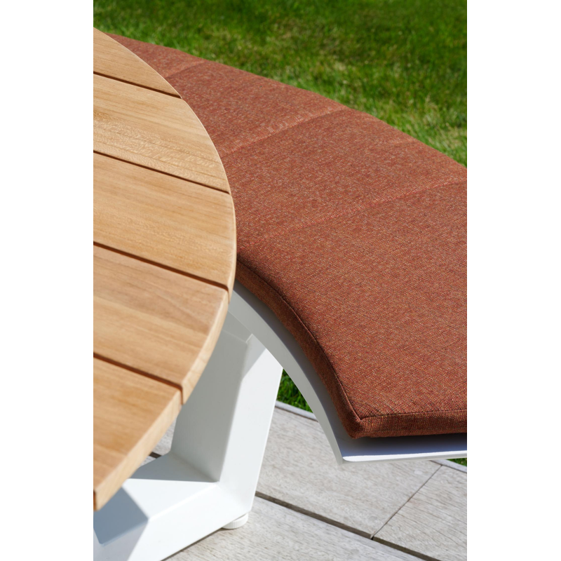 Rondino picknicktafel in wit aluminium en teak tafelblad - Ø 236 x H 71,5 cm