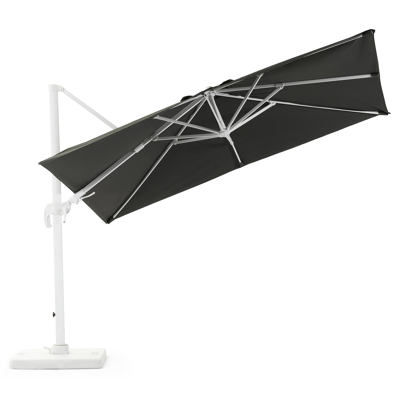 Avola zweefparasol met tiltfunctie in wit aluminium met grijs weather+ softtouch parasoldoek - L1: 300 x L2: 300 cm (met voet)