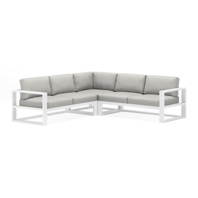 Verato loungehoek in wit aluminium met tweed dune all weather sunbrella® luxe kussens