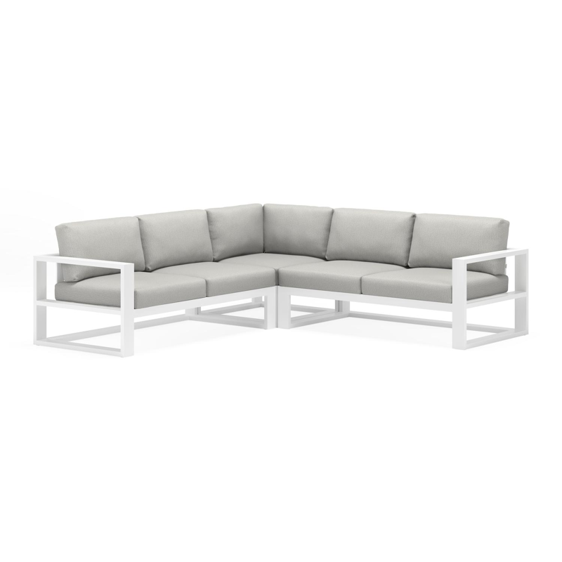 Verato loungehoek in wit aluminium met tweed dune all weather sunbrella® luxe kussens