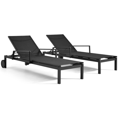 Set van 2 verstelbare Caravelle ligbedden in zwart aluminium en zwart textilene met armleuning