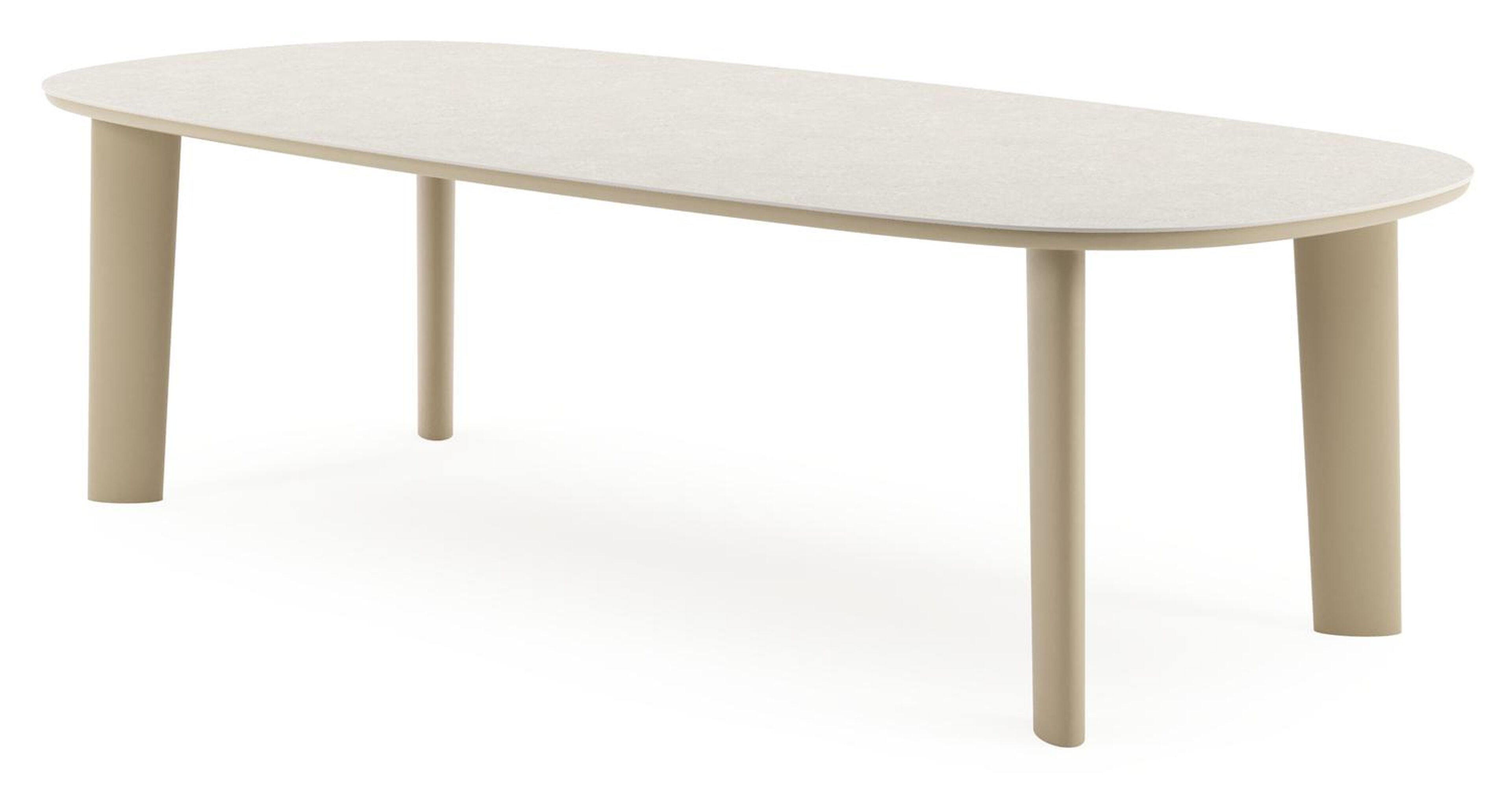 Table de jardin Amico bombo en aluminium beige et céramique pleine Shilin - Lg. 270 x Lrg. 125 x Haut. 73.5 cm