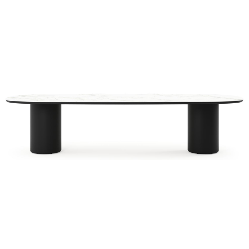 Amico tuintafel bombo in zwart aluminium en volkeramiek Calacatta - L 320 x B 130 x H 74 cm