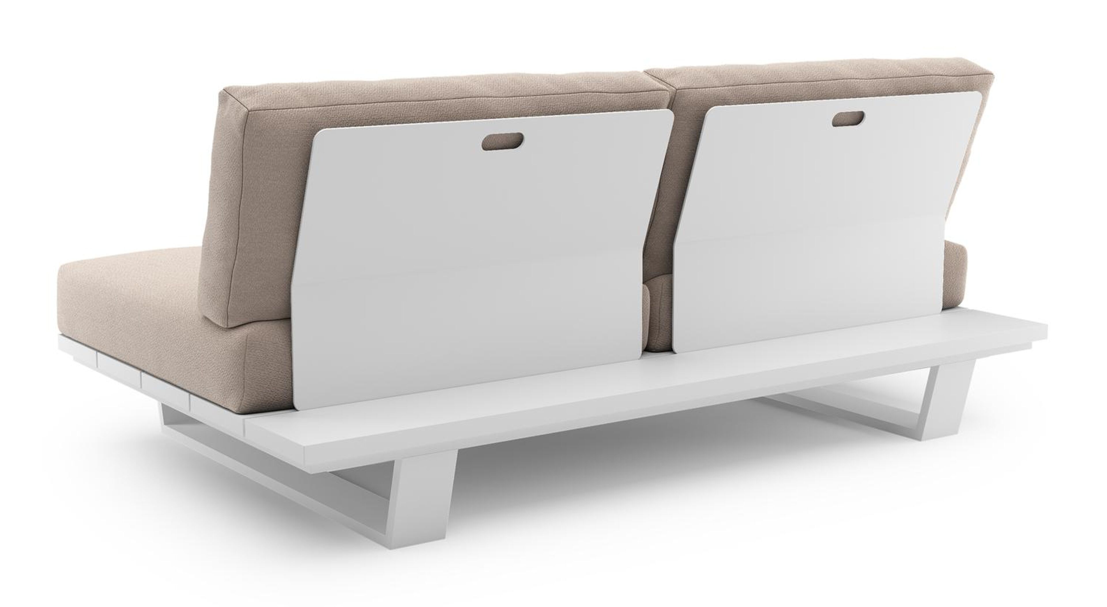 Canapé de jardin Pagino en aluminium blanc et coussins en all weather sunbrella® luxe wander pilat