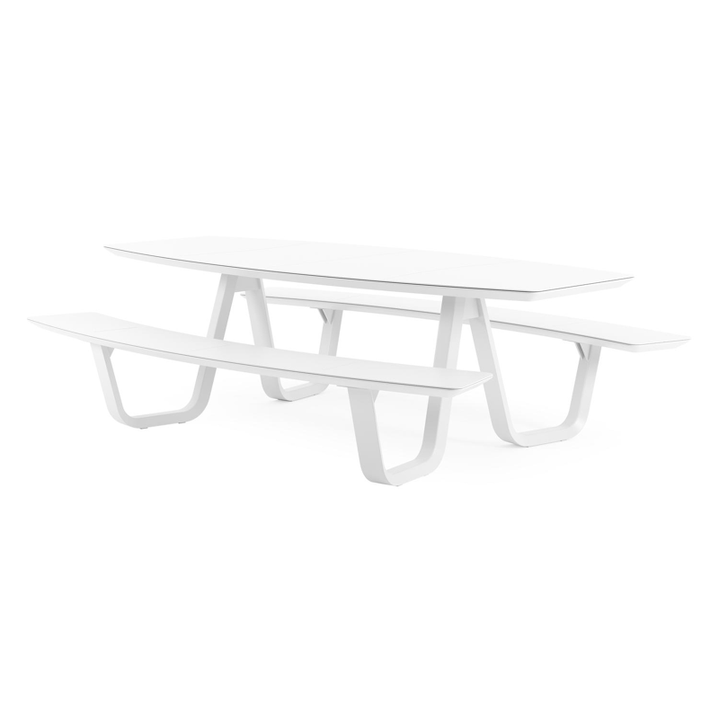 Table de pique-nique Forno forme de bateau en aluminium blanc - Lg. 240 x Lrg. 181 x Haut. 72 cm