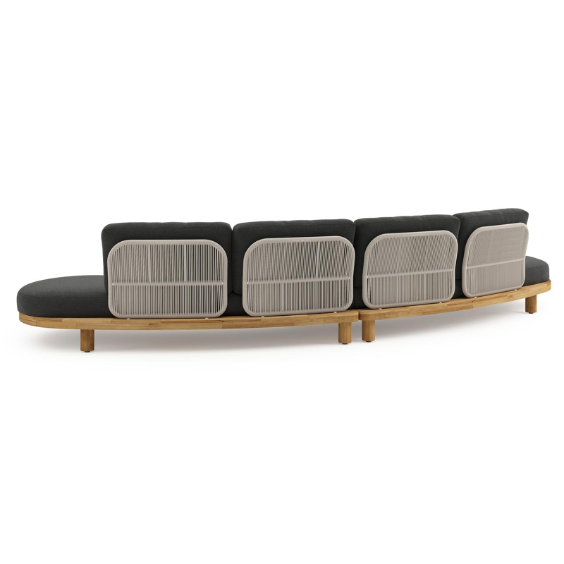 Canapé de jardin Donato en teck et corde ronde tissée verticalement beige et coussins en all weather sunbrella® luxe Chartres Sooty