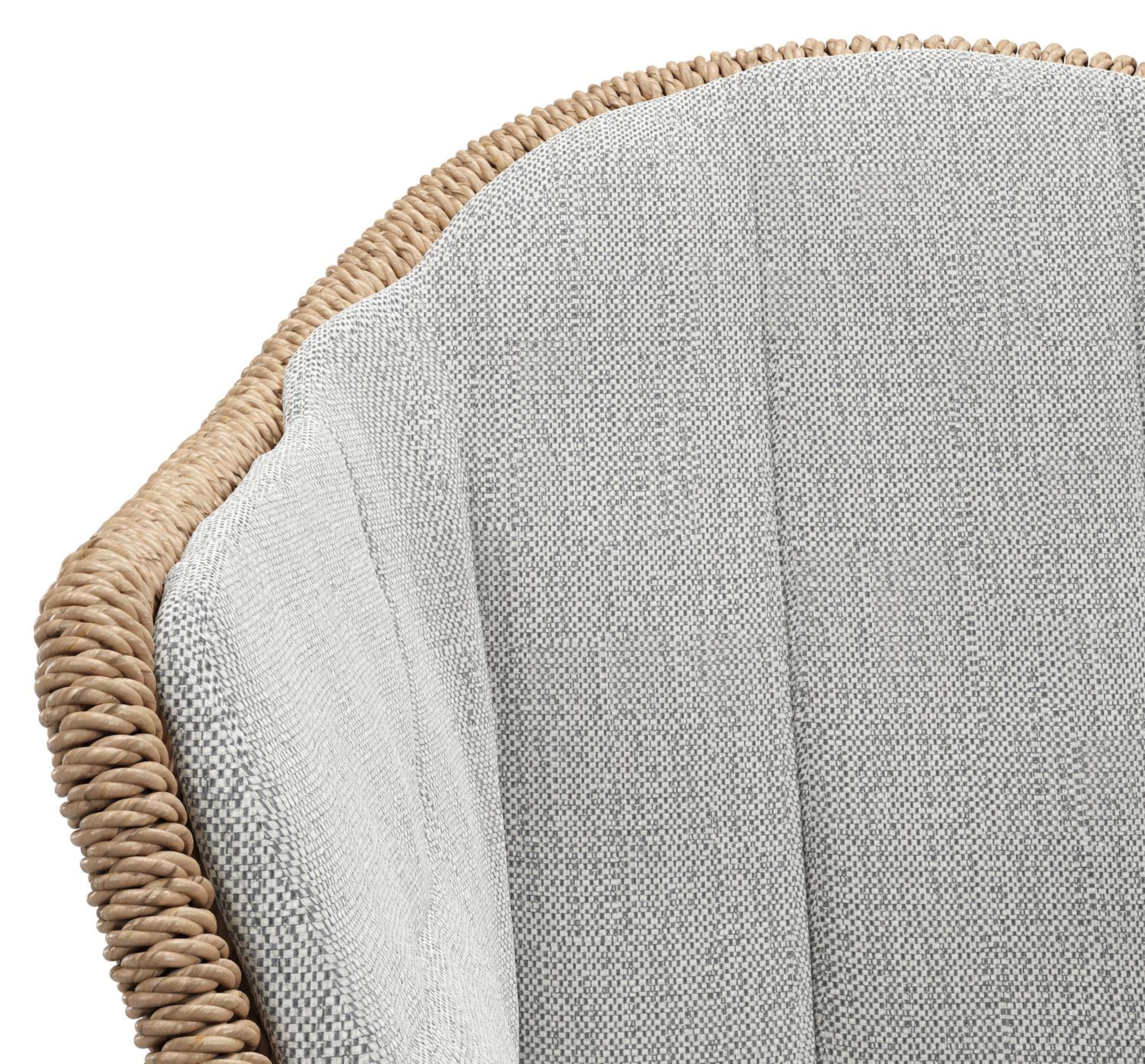 Pagino tuinstoel in wit aluminium en naturel ronde wicker met zitkussen in All Weather Sunbrella® Luxe Savane Nimbus