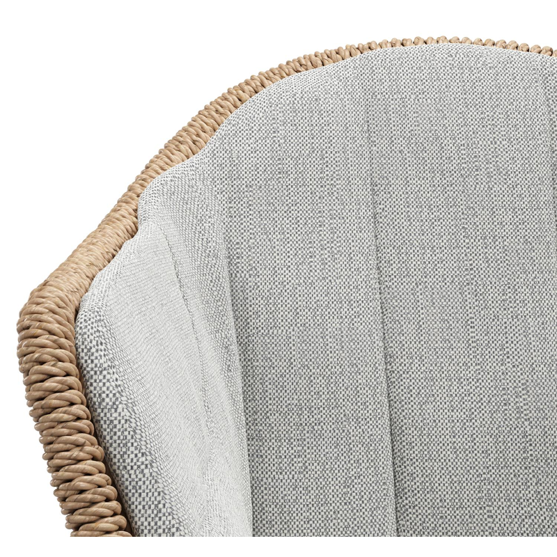 Pagino tuinstoel in wit aluminium en naturel ronde wicker met zitkussen in All Weather Sunbrella® Luxe Savane Nimbus