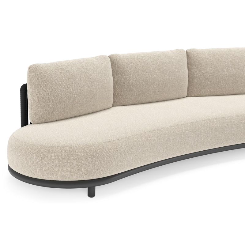 Lomano loungebank in zwart aluminium en zwart verticaal geweven luxe vlakke rope met marbella ecru all weather cosytica kussen