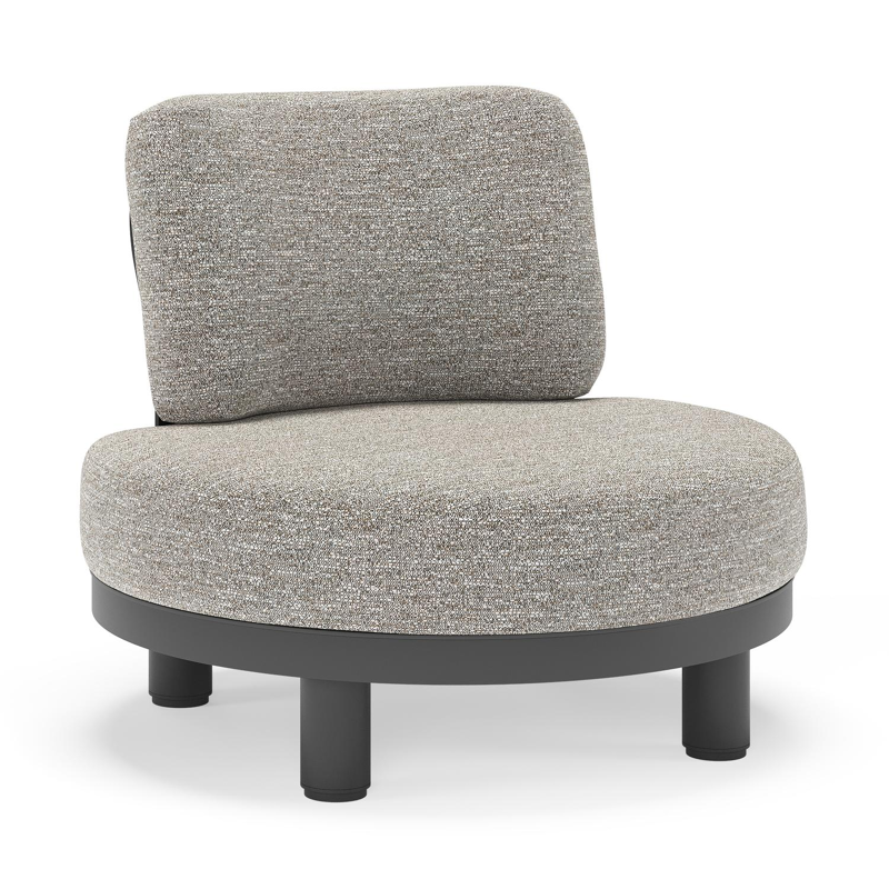 Donato loungestoel in zwart aluminium met all weather sunbrella® luxe Tundra Pepper kussen