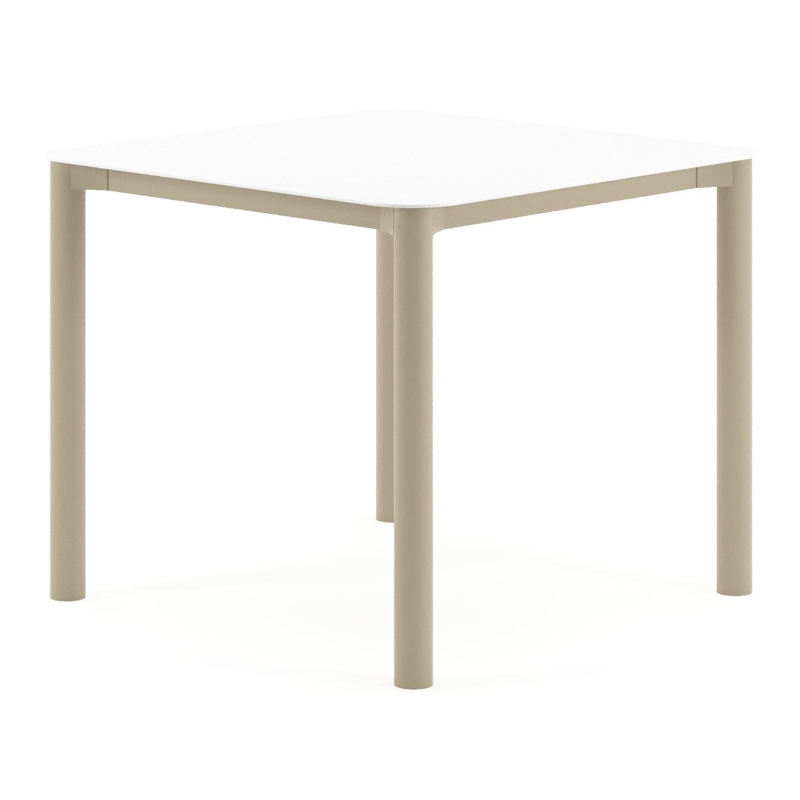 Orso tuintafel rechthoekig afgerond in beige aluminium en volkeramiek Arctic White - L 90 x B 90 x H 74.5 cm