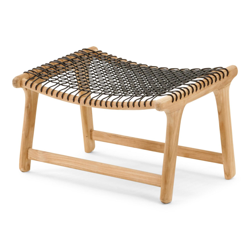Cosito poef in teak en zwart ronde wicker