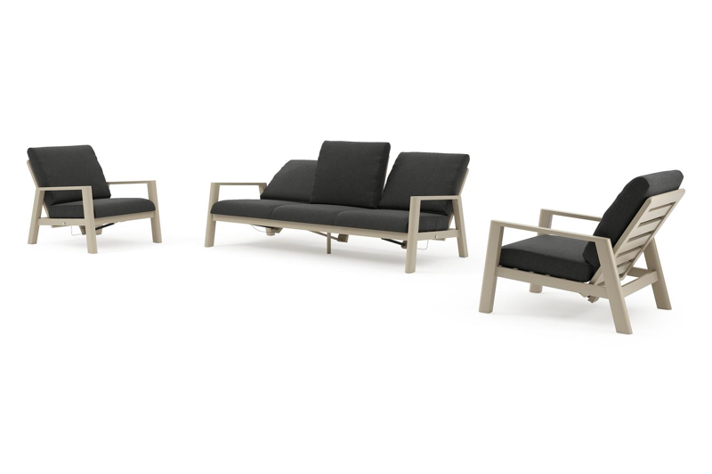 Cirello loungeset in beige aluminium met chartres sooty all weather sunbrella® luxe kussens
