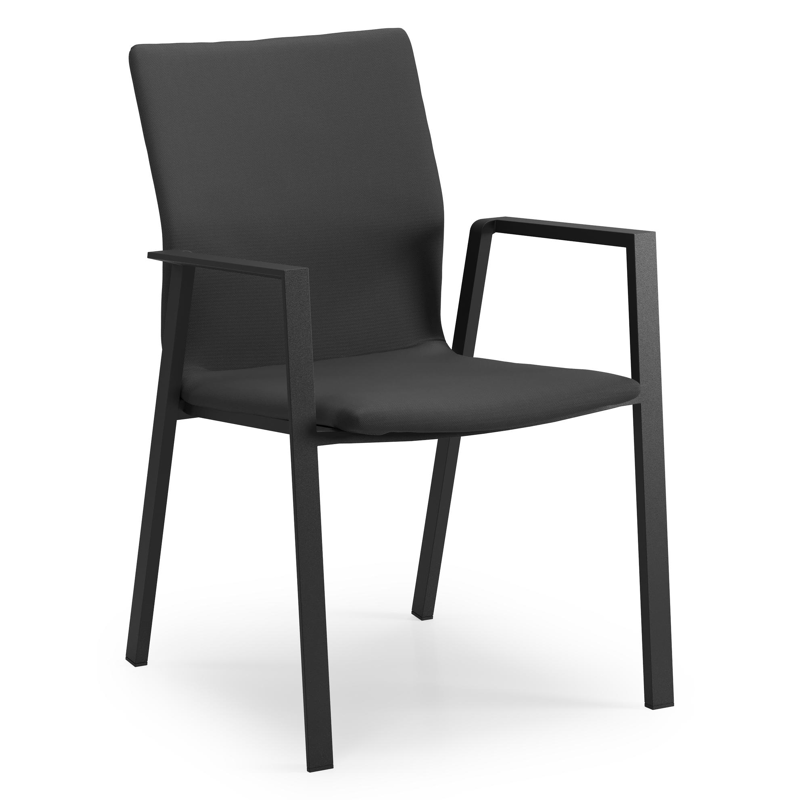 Madura stapelbare tuinstoel in zwart aluminium en zwart comfort textilene